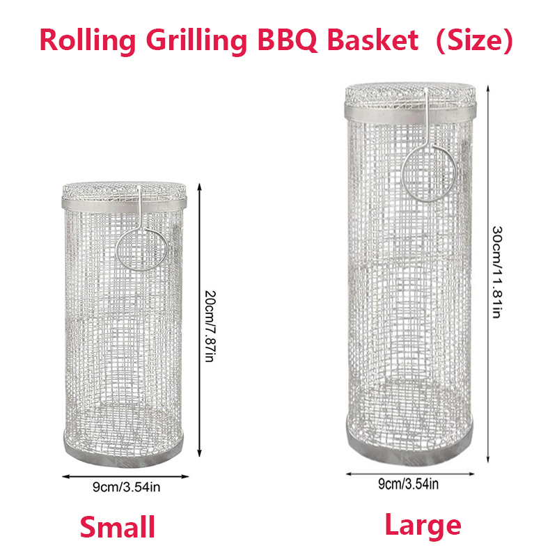 Rolling BBQ Grill Basket with Round Campfire Grate 16